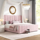 HOMBCK King Size Bed Frame and Headboard, Upholstered Bed with Vertical Channel Tufted Headboard & Footboard, Wooden Slats/Noise Free/No Box Spring Needed/Easy Assembly, Pink by CozyNest Decor