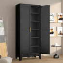 Metal Pantry Cabinet with 2 Doors and 5 Adjustable Shelves, 75" Kitchen Storage cabinets with Gold Handles, Versatile Storage for Laundry Room, Living Room, Bathroom, Dinning Room, Utility Room-Black by CozyNest Decor