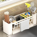 Utensil Holder, 3 Compartments Utensil Drying Rack, Dish Drainer for Kitchen Counter,Kitchen Utensils Holder with Towel Bar,Self-Draining Tray Design(White) by CozyNest Decor
