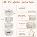 4 Tier Hanging Fruit Basket for Kitchen, 4 Pack Detachable Cotton Crocheted Wall Hanging Baskets Shelf Over Door Organizer for Fruit Veggie Plant, Hanging Storage Basket for Bathroom Bedroom(Beige) by CozyNest Decor