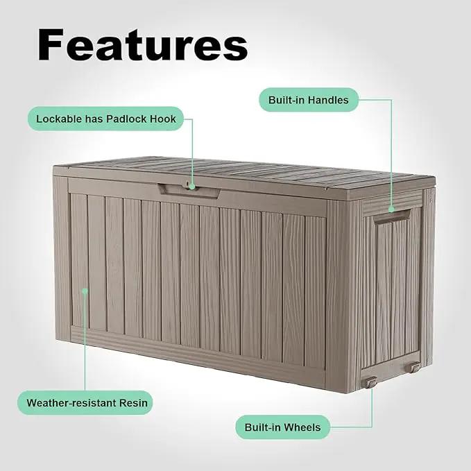 DRATO 75 Gallon Deck Box, Waterproof Resin Large Outdoor Storgae Box for Patio Furniture, Patio Cushions, Gardening Tools, Pool and Sports Supplies, Lockable, photo 4 of 5