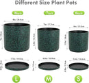 8/7/6 inch Plant Pots, 3 Pack Cylindrical Flower Pots for Outdoor Indoor Plants, Decorative Plastic Planters with Drainage Holes and Saucers for Garden House Plants, Black with Green Speckles by GreenHaven Gardens