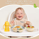Stainless Steel Baby Plate and Bowl with Suction, Baby Bowl and Divided Kids Toddler Plate with Removable Silicone Shell, Non-Slip Toddler Baby Feeding Set, Forks + Spoons Included-Cream by TinyTreasures Baby Boutique