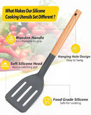 Pack of 4 Silicone Cooking Utensils Set, Non Stick Solid Spatulas and Heat Resistant Slotted Spoons with Wooden Handle, Ideal Wood Kitchen Utensils Set for Frying,Serving,Turning,Stirring (GRAY) by CozyNest Decor