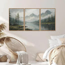 SIGNINART Large Misty Mountain Framed Canvas Wall Art, Green Forest River Scenery Wall Decor, Modern Foggy Wooden Landscape Artwork, Oil Style Nature Art Print for Living Room Bedroom Office 24"x36"x3 by CozyNest Decor