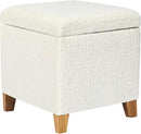 Adeco 18 Inch High Faux Fur White Cube Ottoman Storage, 3D Embossed Velvet Chair Foot Stools, Upholstered Vanity Stool with Hinged Lid, Solid Wood Legs by CozyNest Decor