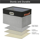 Large Collapsible Fabric Storage Bins with 3 Handles, Foldable Organizer Baskets for Closet, Shelves, Living Room | 3 Pack, Durable PU & Metal Handles (14.9"x9.8"x9.8", Black & Gray) by TinyTreasures Baby Boutique