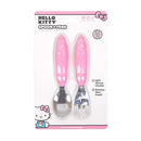 Bumkins Toddler Utensils, Kids Size Fork and Spoon Set, Silicone and Stainless-Steel Training Silverware, Angled Fork / Spork for Self-Feeding, Children Learning to Eat, 18 Mos Up, Hello Kitty Pink by TinyTreasures Baby Boutique