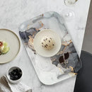 Serving Trays with Handles, 14.5 x 9.8 inch Rectangular Plastic Tray for Restaurant, Kitchen, Gray and Golden Marble by CozyNest Decor