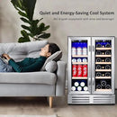 Wine and Beverage Refrigerator, 24 Inch Dual Zone Fridge with Glass Door, Built-In Cooler with Powerful and Quite Cool System/18 Bottles and 88 Cans Capacity Bverage Cooler by CozyNest Decor