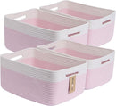 Large Storage Baskets for Organizing, Closet Shelf Baskets for Clothes Blanket Towels, Baby Nursery, Toy Bins Box, Woven Rope Baskets, 17 x 13 x 7.5”, 4 Packs Woven Pink by TinyTreasures Baby Boutique