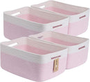 Large Storage Baskets for Organizing, Closet Shelf Baskets for Clothes Blanket Towels, Baby Nursery, Toy Bins Box, Woven Rope Baskets, 17 x 13 x 7.5”, 4 Packs Woven Pink by CozyNest Decor