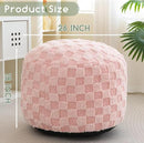 HIGOGOGO Round Stuffed Pouf Ottoman, Plaid Poufs with Foam Chunk Filling, Fluffy and Furry Pouf Foot Stool Storage Ottoman, 26 X 18 Floor Poufs Foot Rest for Living Room, Pink by CozyNest Decor