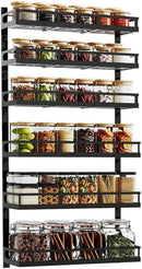 X-cosrack 6-Tier Wall-Mounted Spice Rack Organizer with Mixed Basket Sizes, Height-Adjustable Hanging Spice Shelf for Kitchen Pantry Cabinet, Large-Capacity Seasoning Holder, Black by CozyNest Decor