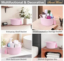 Empty Gift Basket – SweetMemo Mini Woven Rope Organizer Baskets for Gifting, Baby Shower, Desk, Makeup Brushes, Bathroom, Shelves – Small Decorative Storage Bin with Gift Bag & Ribbon – Blush Pink by CozyNest Decor