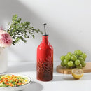 Sweejar Ceramic Olive Oil Dispenser Bottle, 20 Oz Relief Opaque Oil Cruet Protects To Reduce Oxidation, Suitable for Storage Vinegar, Soy Sauce, Coffee Syrup, Liquids, Set of 1 (Gradient Red) by CozyNest Decor