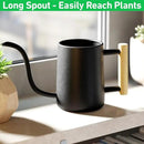 35 Ounce Metal Small Indoor Watering Can with Long Spout & Real Wood Handle for House Plants, Succulents, Cacti & Seedlings - Black Long Spout Watering Can Indoor Plants - Gentle Flow & No Spills by GreenHaven Gardens