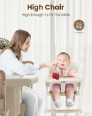 Foldable High Chair, High Chairs for Babies and Toddlers, Dining Chairs and Eating Chair with Adjustable Tray and 5 Point Harness for Infant, Beige by TinyTreasures Baby Boutique
