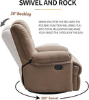 Swivel Rocking Recliner Chair for Adults, Overstuffed Manual Glider Rocker Recliner Chairs, Upholstered Reclining Single Sofa for Living Room Nursery (Mocha) by TinyTreasures Baby Boutique
