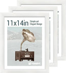 11x14 Picture Frame Set - 3 Pack, Textured White Solid Wood, HD Tempered Glass, Wall Gallery Photo Frame by CozyNest Decor