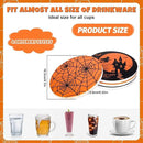 4Pcs Halloween Coasters Orange Black Round Ceramic Coaster Trick or Treat Heat-Resistant Cup Mats for Wooden Table Protection Home Party Supplies by CozyNest Decor