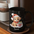 Personalized Name Christmas Puppy Cup - Novelty Coffee Mug 11oz 15oz, Customized Santa Hat Design, Custom Pet Owner Black Ceramic Cup, Gift for Christmas, Puppy Lover by CozyNest Decor