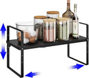 Expandable Cabinet Shelf Organizer, Stackable Kitchen Pantry Counter Storage, Adjustable Closet Cupboard Stand Rack Risers Spice Organization 80LBS Heavy Duty Black Small 1 Pack by CozyNest Decor