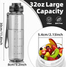 OLDLEY 32 oz Water Bottle, Motivational Water Bottle with Time Marker, Sports Water Bottle With Strap, Leakproof & BPA Free Large Water Bottles for School, Gym,Outdoor, Tritan, Transparent-Gray by CozyNest Decor