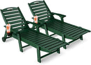 Lounge Chair Outdoor Set of 2, 6-Position Adjustable Chaise Lounge Outdoor with Wheels, Lounge Chair with Cup Holder for Pool Poolside Deck Backyard Patio, Green by GreenHaven Gardens