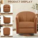360° Swivel Accent Chair, Modern Leather Barrel Club Chair with Leather Upholstery and Sturdy Wood Base, Comfortable Armchair for Living Room, Bedroom, Reading Nook, Brown by CozyNest Decor