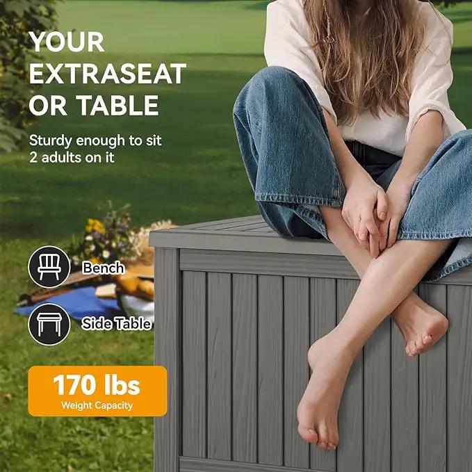 NUNU LAB 150 Gallon Outdoor Storage Box,Resin Large Sturdy Deck Box, Backyard Outside Storage Box Waterproof with Double Wall Panels,Package Delivery,Garden Outdoor Hose Bin, photo 3 of 9