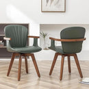 LUNLING Swivel Dining Chairs, Mid Century Modern Green Faux Leather Kitchen Chairs with Arms,Bamboo Legs Side Chairs No Wheels,Accent Chair for Dining Rooms and Offices,1PCS by CozyNest Decor