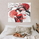Japanese Red Geisha Tapestry Asian Cherry Blossom Traditional Kimono Folk Tapestries Home Decor for Living Room Bedroom Apartment Farmhouse Dorm 60"x50" by CozyNest Decor