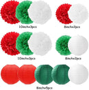 Red-Green White Party-Decorations Christmas Flowers Lanterns - 15PCS Italian Mexican Independence Day Paper Tissue Pom Poms Streamers,Mexico Italy Birthday Baby Shower Wedding Hanging Decor Hugfond by CozyNest Decor