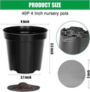 40 Pack 4 Inch Plant Nursery Pots with Mesh Pad, Sturdy Plastic Flower Planter Pots with Drainage Holes, Seed Starter Pots for Planting Seedings Cuttings Succulents Indoor Ourdoor, Black by GreenHaven Gardens