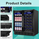 30'' Wine and Beverage Refrigerator, Upgrade Dual Zone Wine Cooler, 30 Inch Wine beverage Fridge Built in or Freestanding Under Counter Large Capacity Glass Door Advanced Cooling System,Black by CozyNest Decor
