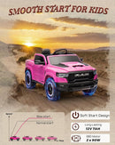 Licensed Ram 1500 12V Ride on Toys, Kids Ride on Car with Remote Control, Electric Vehicle for Toddler with Smooth Start, Pickup Truck Bed Storage, Spring Suspension, Aux Port (Pink) by TinyTreasures Baby Boutique