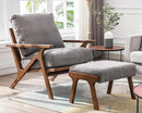 Mid Century Modern Accent Chair with ottoman, Farmhouse Linen Upholstered Living Room Armchair and Ottoman Set, 23" Seat Wide Retro Leisure Lounge Chair with Wood Frame for Home, Bedroom, Office, Grey by CozyNest Decor