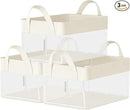 SONGMICS Storage Bins Set of 3, Small Fabric Storage Baskets, Foldable Organizer with Transparent Nylon Mesh, 11.8 x 7.9 x 5.9 Inches, Handles, for Bathroom, Kitchen, Cream White URFB915W01 by CozyNest Decor