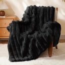 BEDELITE Faux Fur Throw Blanket for Couch, Soft and Cozy Luxurious 3D Striped Fluffy Blanket, 770GSM Thick Warm Plush Fuzzy Faux Rabbit Fur Blanket for Women Gift (Black, 60"x 80") by CozyNest Decor