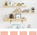 MBYD Wood Wall Shelf With Hooks Floating Shelves for Wall Bathroom Shelves Wall Mounted Nursery Floating Bookshelf for Kids Room Toy Storage Shelf for Bedroom Picture Frames Kitchen (Natural, 36 Inch) by CozyNest Decor