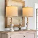 BOBOMOMO 24" Farmhouse Resin Table Lamp Set of 2, Vintage Lamps for Living Room Bedroom with Linen Shades, Traditional Rustic Bedside Lamps Retro Table Lamps for Living Room, Bedroom, Office by CozyNest Decor