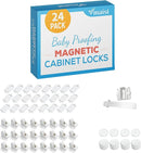 Vmaisi Adhesive Magnetic Locks for Cabinets & Drawers (24 Pack and 4 Keys + Cradle) by TinyTreasures Baby Boutique