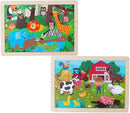 Animals Wooden Jigsaw Puzzle for Kids Set of 2 - African Wildlife and Farm Animals（15 pcs） Preschool Educational Learning Toys Gift for Toddlers Boys and Girls by TinyTreasures Baby Boutique