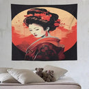 Japanese Woman Geisha Tapestry Asian Cherry Blossom Red Sun Traditional Kimono Folk Tapestries Home Decor for Living Room Bedroom Apartment Farmhouse Dorm 60"x50" by CozyNest Decor