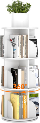 Rotating 3-Tier Bookshelf, 360° Spinning Corner Bookcase with Lazy Susan, White Space Saving Organizer for Study Room, Home Office, Kids Rooms, Bedroom, Adults & Kids by TinyTreasures Baby Boutique