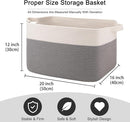 OIAHOMY 65L Blanket Basket, Cotton Rope Woven Blanket storage for Living Room, Rectangle Woven Baskets for Storage, 20''×16''×12'', Grey and White by TinyTreasures Baby Boutique