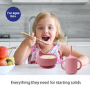 Silicone Baby Feeding Set 14 Pcs,Baby Led Weaning Supplies, Baby Spoons Suction Bowl Divided Plate Bib Cup Finger Brush,First Stage Solid Food Eating Utensils - 6+ Months(Deep Red) by TinyTreasures Baby Boutique
