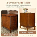 PADMA HOUSE Solid Wood End Table with 3 Drawers, Fully Assembled Nightstand with Sliding Shelf, Pre-Assembled Vintage Wooden Beside Table in Cherry Brown for Small Space,13.4 * 22.4 * 22.6in by CozyNest Decor