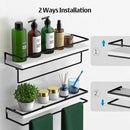 Meangood Floating Shelves Wall Mounted Set of 2, Wall Shelf with Towel Bar Rustic Wood Wall Storage Shelves for Bedroom,Living Room,Bathroom, Kitchen White by CozyNest Decor